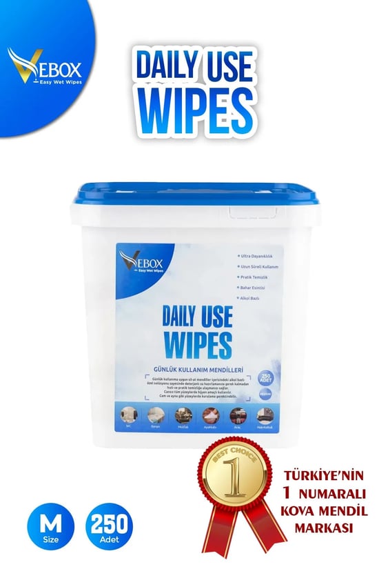 Vebox Daily Use Wipes Günlük Kullanım Kova Islak Mendil (250 Adet)