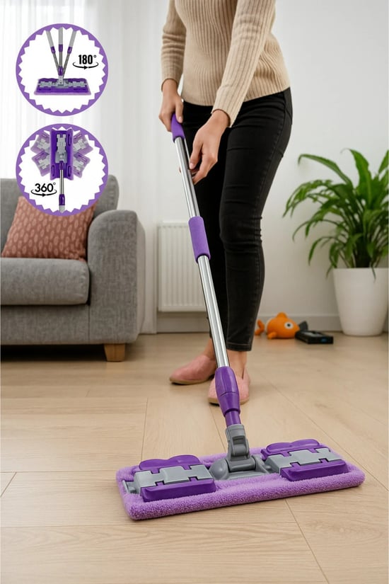 Yer Mopu Duvar Fayans Cam Temizlik Mikrofiber 4 Mandallı Mop(MOR)