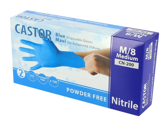 Castor CN-200 Pudrasız Mavi Nitril Kullan At Muayene Eldiveni M/8