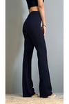 Thiff Krep Kumaş Likralı Önü Çimalı Lacivert Kadın Palazzo Pantolon