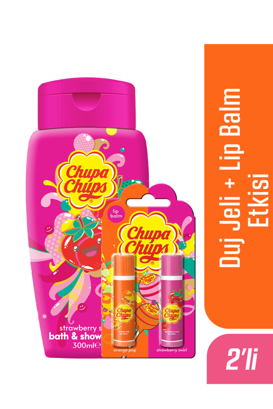 Chupa Chups Dudak Lip Balm 2li Çilek Ve Portakal Çilek Kokulu Duş Jeli 300ml  Hediyeli