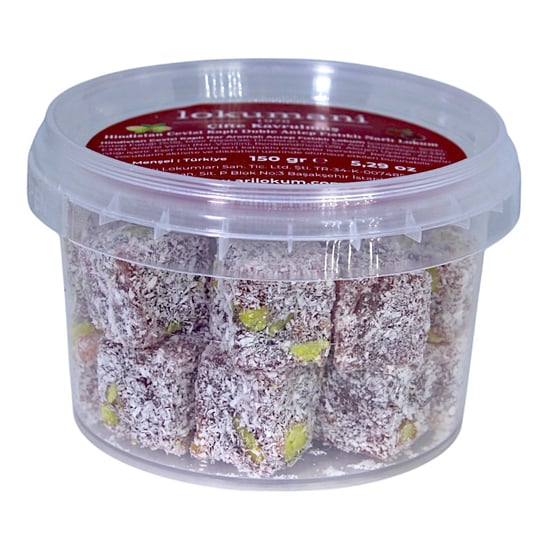 lokumani Hindistan Cevizi Kaplı Çifte Kavrulmuş Duble Antep Fıstıklı Narlı Lokum 150 Gr