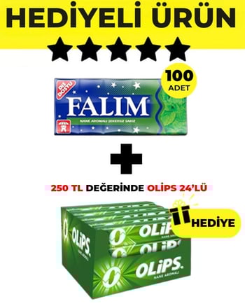 Falım Nane Aromalı Sakız (5'li 7gr x 100 Adet)- Olips Nane Şeker 24’lü Paket (28gr x 24 Adet) Avantajlı Falım-Olips Paketi