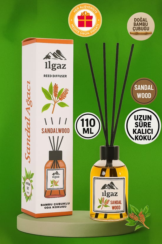 Ilgaz Sandal Ağacı Bambu Çubuklu Oda Kokusu 110 ml | Red Diffuser Sandal Wood Ortam Kokusu