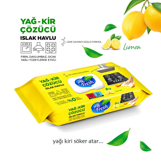 Akfresh Yağ Kir Çözücü Islak Havlu Limon 85li
