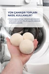 9'lu Yün Kurutma Topu Doğal Çamaşır Yumuşatıcı - Keçe Kurutma Makinası Topları - Kırışık Önleyici, Lavnata Yağ Hediye