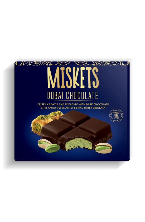 Miskets Dubai Çikolatası Bitter Antep Fıstıklı Çıtır Kadayıflı Dolgulu Tablet Çikolata 100 gr