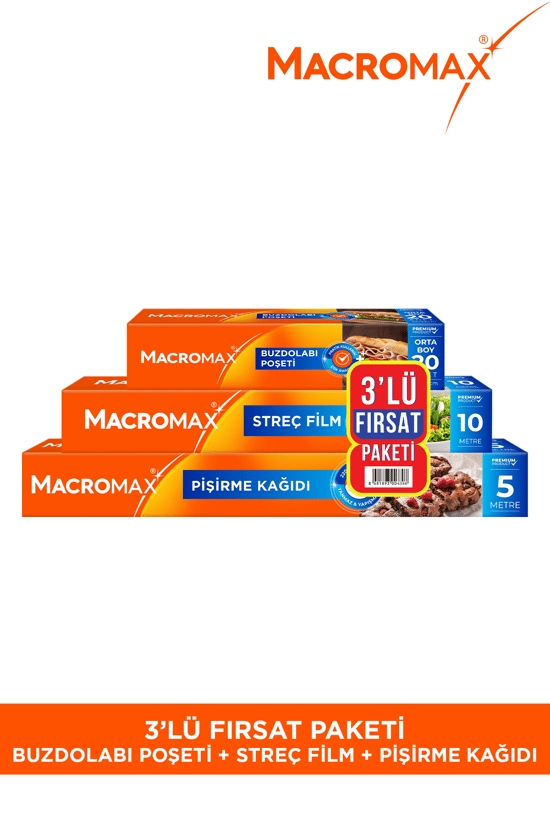 Macromax 3'lü Fırsat Paketi (Buzdolabı Poşeti + Streç Film 10m + Pişirme Kağıdı 5m)
