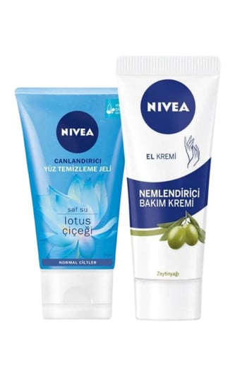 Nivea Canlandırıcı Yüz Temizleme Jeli 150 ml + Nemlendirici Bakım Zeytinyağı El Kremi 75 ml