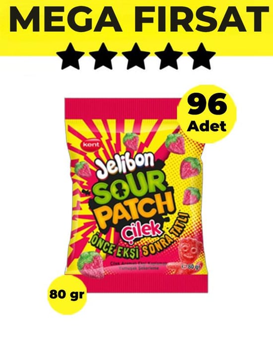 Jelibon Sour Patch Çilek Yumuşak Şekerleme 80 gr - 96 Adet-4 Koli