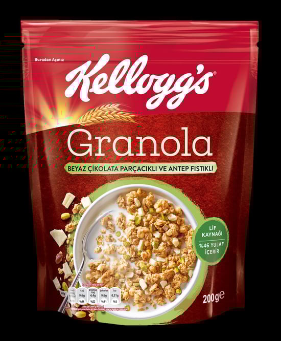 Kellogg's Beyaz Çikolata Parçacıklı&Antep Fıstıklı Granola 200 Gr