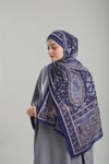 Hürrem Bone Saks Mavisi Desenli Şal Kesik Elyaf Pamuksu Etnik Dijital Baskılı 202123_24
