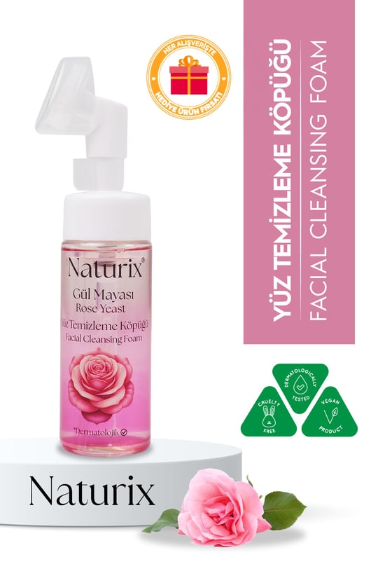 Naturix Gül Mayalı Yüz Temizleme Köpüğü Masaj Başlıklı Fırçalı Yüz Temizleyici 160 ml