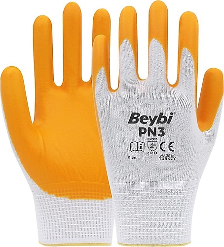 Beybi Pn3 Sarı Polyester Örme Nitril Iş Eldiveni 10 Beden