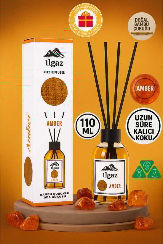 Ilgaz Amber Bambu Çubuklu Oda Kokusu 110 ml | Red Diffuser Misk Ortam Kokusu