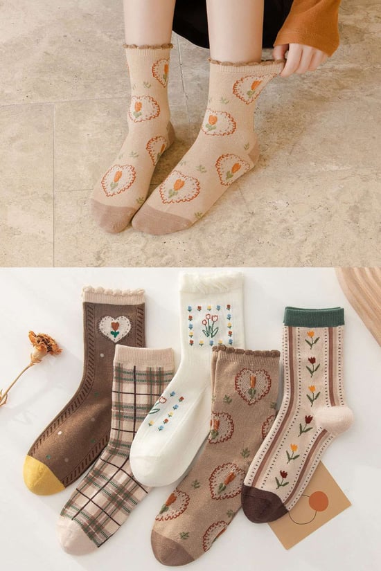 BGK 5 Çift Kadın Çiçek-Kalp Desenli Çorap 36-41