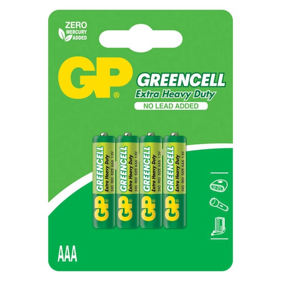 GP Batteries GP24G Greencell R03/1212/AAA İnce Kalem Pil, 1.5 Volt, 4'lü Kart
