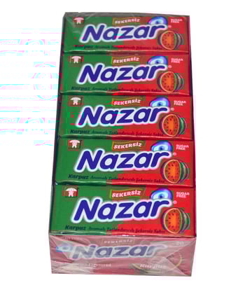 nazar, sakız, şekersiz sakız, karpuzlu sakız, meyveli sakız
