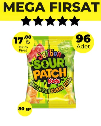 Jelibon Sour Patch Yumuşak Şekerleme 80 gr - 96 Adet-4 Koli