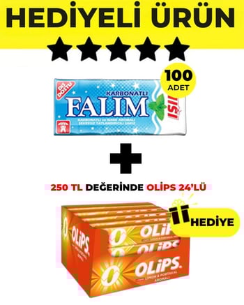 Falım (5'li 7gr x 100 Adet) - Olips (28gr x 24) Avantajlı Karbonatlı Sakız ve  Limon&Portakallı Şekerleme Paketi