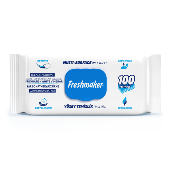 Freshmaker Çok Yüzeyli Islak Mendil Kapaklı Mavi 100'lü
