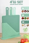 Moi Saplı Standtlı Kesme Tahtası Seti 4 Parça-Çoklu Doğrama Tahtası Ekmek Sebze Et Kesim Panosu