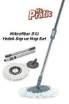 Mr.Pratic Çantalı Mop 3'Lü Set-360 Derece Döner Set Uyumlu Temizlik Seti Yedek Sap Başlık Mikrofiber Paspas Ve Mop
