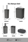 siyah banyo seti, banyo aksesuar seti, modern banyo seti, 5 parça banyo seti, şık banyo aksesuarları, mat siyah banyo takımı, lüks banyo seti