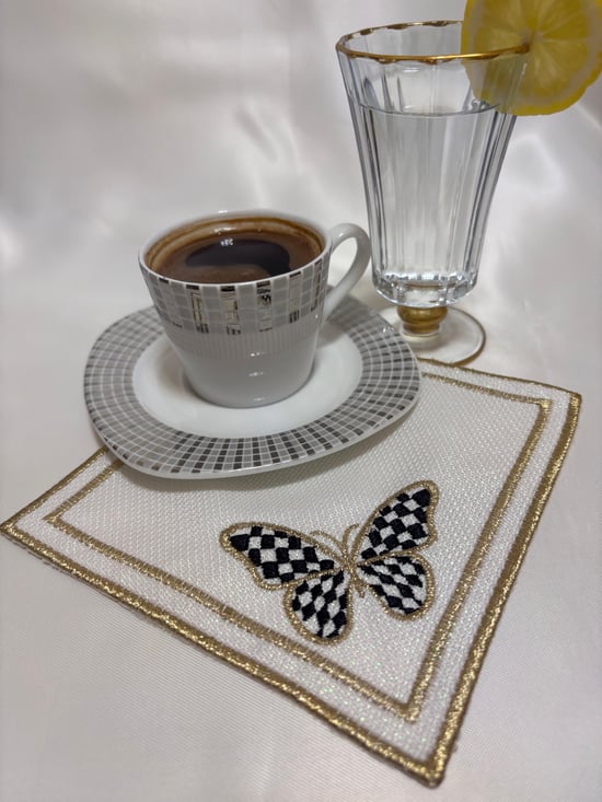 Sunum Peçetesi, Kahve Yanı Nakışlı Kumaş Sunum Peçetesi 6lı