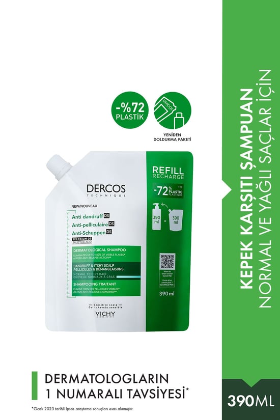 Vichy Dercos Anti Dandruff Normal ve Yağlı Saçlar İçin Kepek Karşıtı Şampuan Refill 390 ml