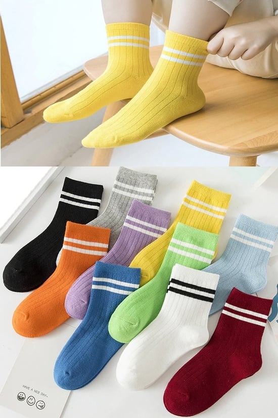 BGK 10 Çift Çember Desenli Soket Çorap -0360-çok Renkli-Klasik 35-38