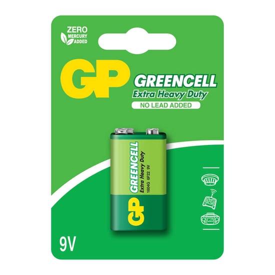 GP Batteries GP1604G Greencell 6F22/1222/9V Pil, 9 Volt, Tekli Kart