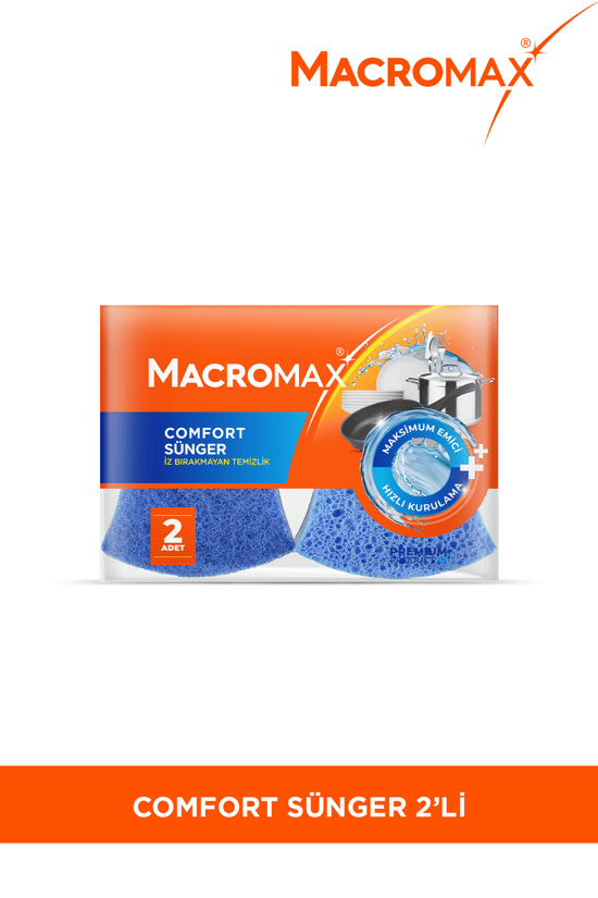 Macromax Comfort Çizmez Bulaşık Süngeri 2'li Maksimum Emici Hassas Yüzeyler İçin