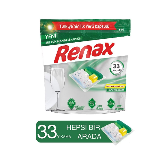 Renax Bulaşık Makinesi Kapsülü  Tableti Hepsi Bir Arada 33 Lü