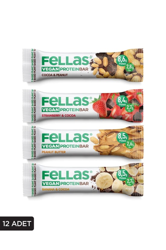 Fellas Vegan Protein Bar 40g Karma Kutu 12 Adet (4 Çeşit)