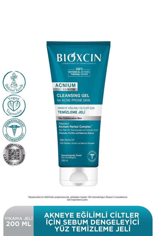 Bioxcin Acnium Akneye Eğilimli Ciltler İçin Temizleme Jeli  Yüzey Temizleyiciler 200 ml