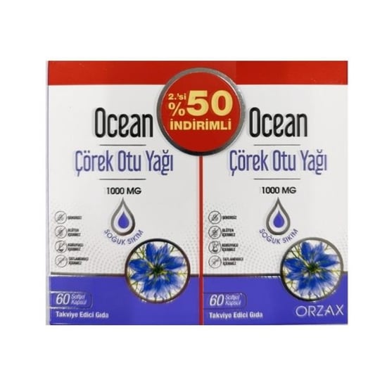 Orzax Ocean Çörek Otu Yağı 1000 mg 60 Kapsül + 60 Kapsül