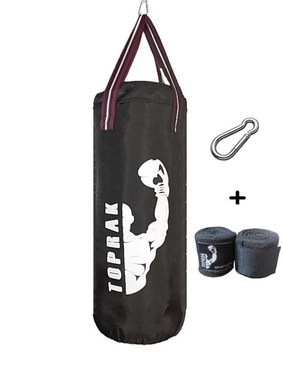 Diji Baby Boks Torbası Eldiven, Karabina ve Bandaj Hediyeli İçi Dolu 50x20 cm Siyah