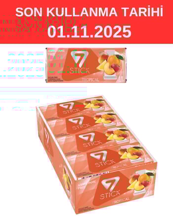 7 STICK Karışık Meyve Aromalı Şekersiz Sakız 31 gr X 12'li Paket