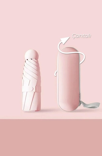 Turna Kılıflı Şemsiye - Mini Şemsiye - Kapsül Şemsiye - Seyahat Şemsiye PEMBE