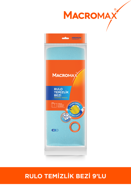 Macromax Rengarenk Rulo Temizlik Bezi 9'lu Süper Emici Çok Amaçlı Mutfak ve Yüzey Bezi