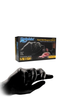 Dolphin Siyah Çok Amaçlı Nitril Muayene Eldiveni M Beden 100 Adet - MDR