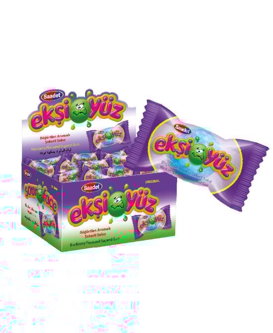 ekşiyüz, ekşi yüz, sakız, meyveli sakız, böğürtlenli sakız, şekerli sakız, balonlu sakız, şişirmeli sakız