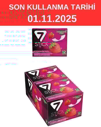 7 STICK Çilek Aromalı Şekersiz Sakız 33 gr X 12'li Paket