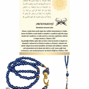 P Parla Namaz Tesbihi Vavlı 99'lu Cam İncili Amenerrasulü Dua Kartı ile Lacivert Renk Hediyelik