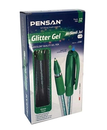 pensan,pensan glıtter neon jel kalem yeşil,12 adet,0.8mm,kalem çeşitleri,kalemler,renkli kalemler,kalem fiyatları,jel kalem,toptan satın al,toptan tr,kalem