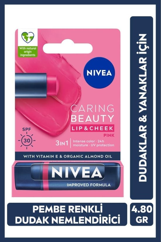 Nivea Renkli Dudak ve Yanak İçin Bakım Kremi Pembe 4,8gr SPF30