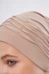 Hürrem Bone Bej Pratik Hazır Geçmeli Tesettür Bone Sandy Kumaş İncili Pileli Nervürlü Güllü 1805_12