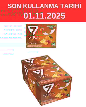 7 STICK Karışık Meyve Aromalı Şekersiz Sakız 33 gr X 12'li Paket