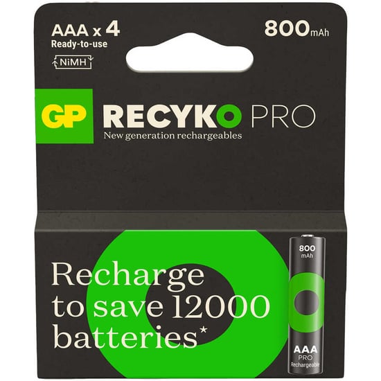 GP Batteries Recyko Pro 800mAh AAA İnce Ni-Mh Şarjlı Pil, 1.2 Volt, 4'lü Kart
